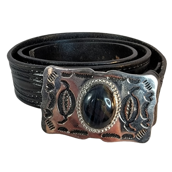 Wrangler Accessories - Wrangler Vintage Western Wear Worked Black Leather Belt With Decorative Buckle